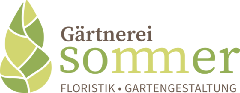 Logo Gärtnerei Sommer, Floristik und Gartengestaltung. Das Logo ist ein Blatt aus einzelnen Elementen